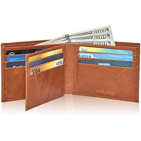 Handmade RFID Leather Bifold Wallets For Men Tan Vintage